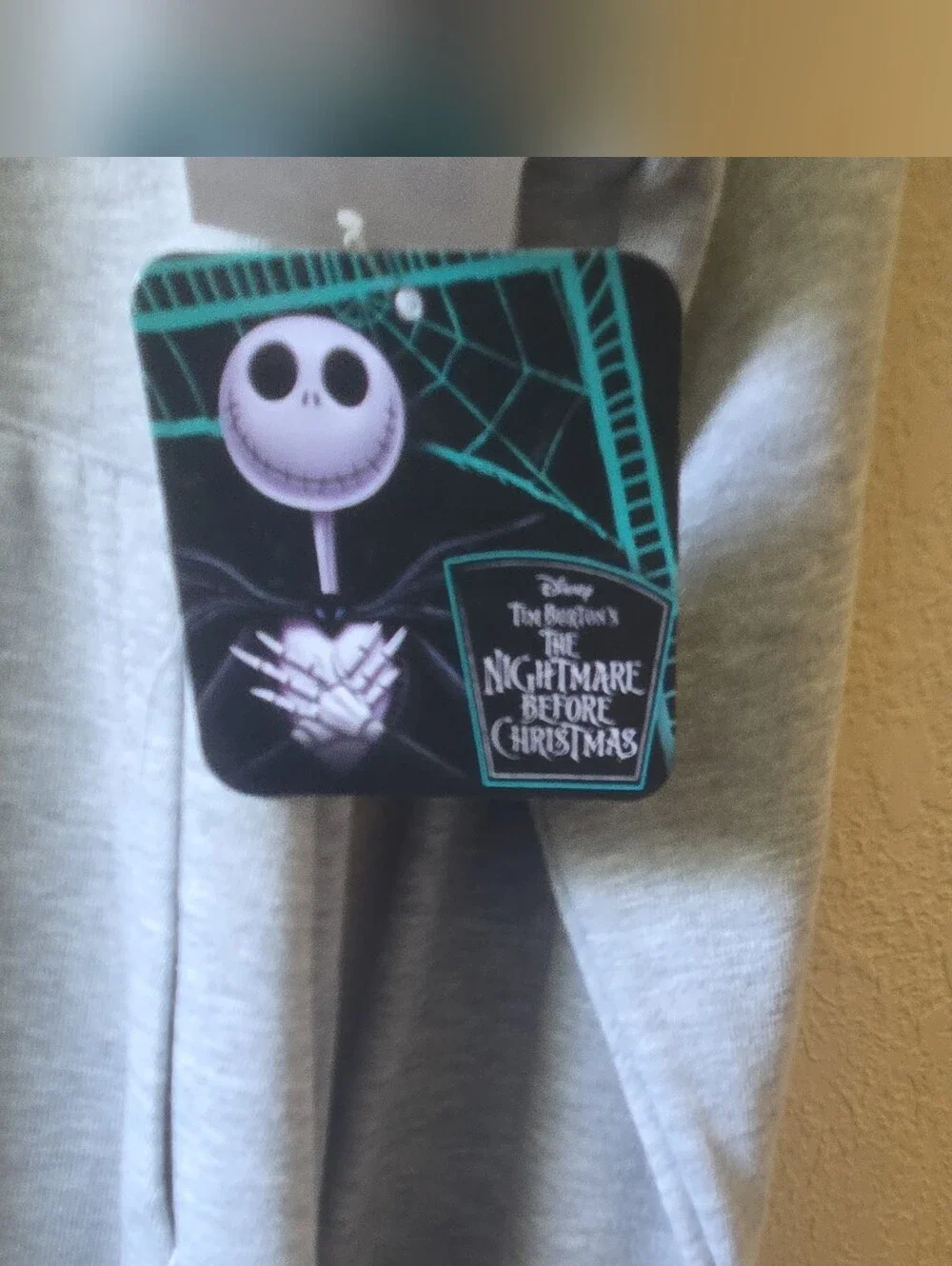 Disney Light Gray Crewneck Hoodie with Skull & Crossbones Patch
